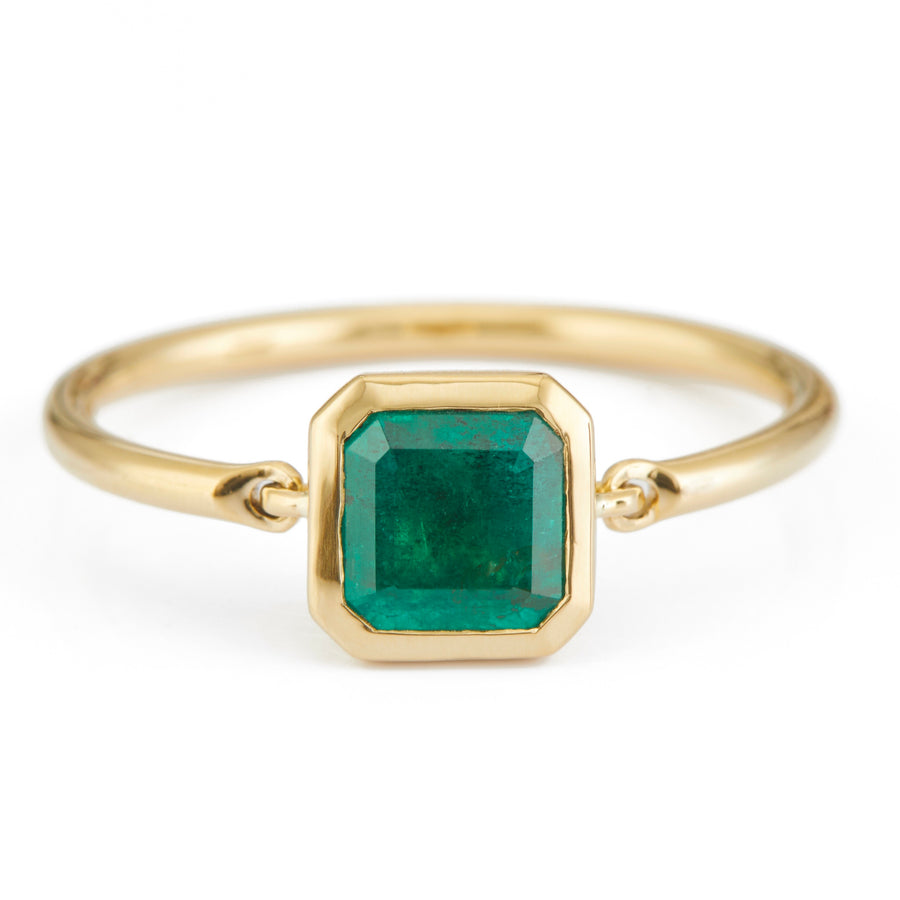 Emerald Classic Button Ring