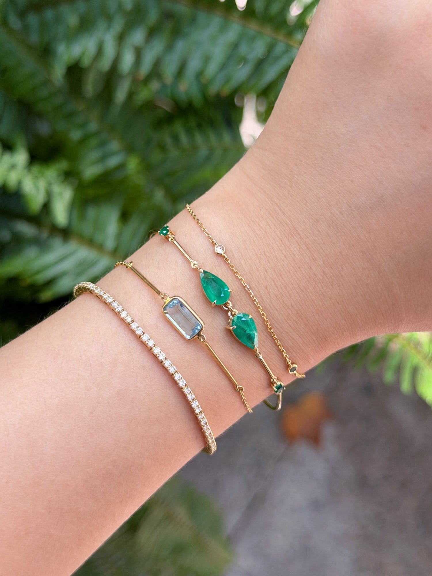 Emerald Dewdrop Duo Bracelet 18k gold Stackable design on model