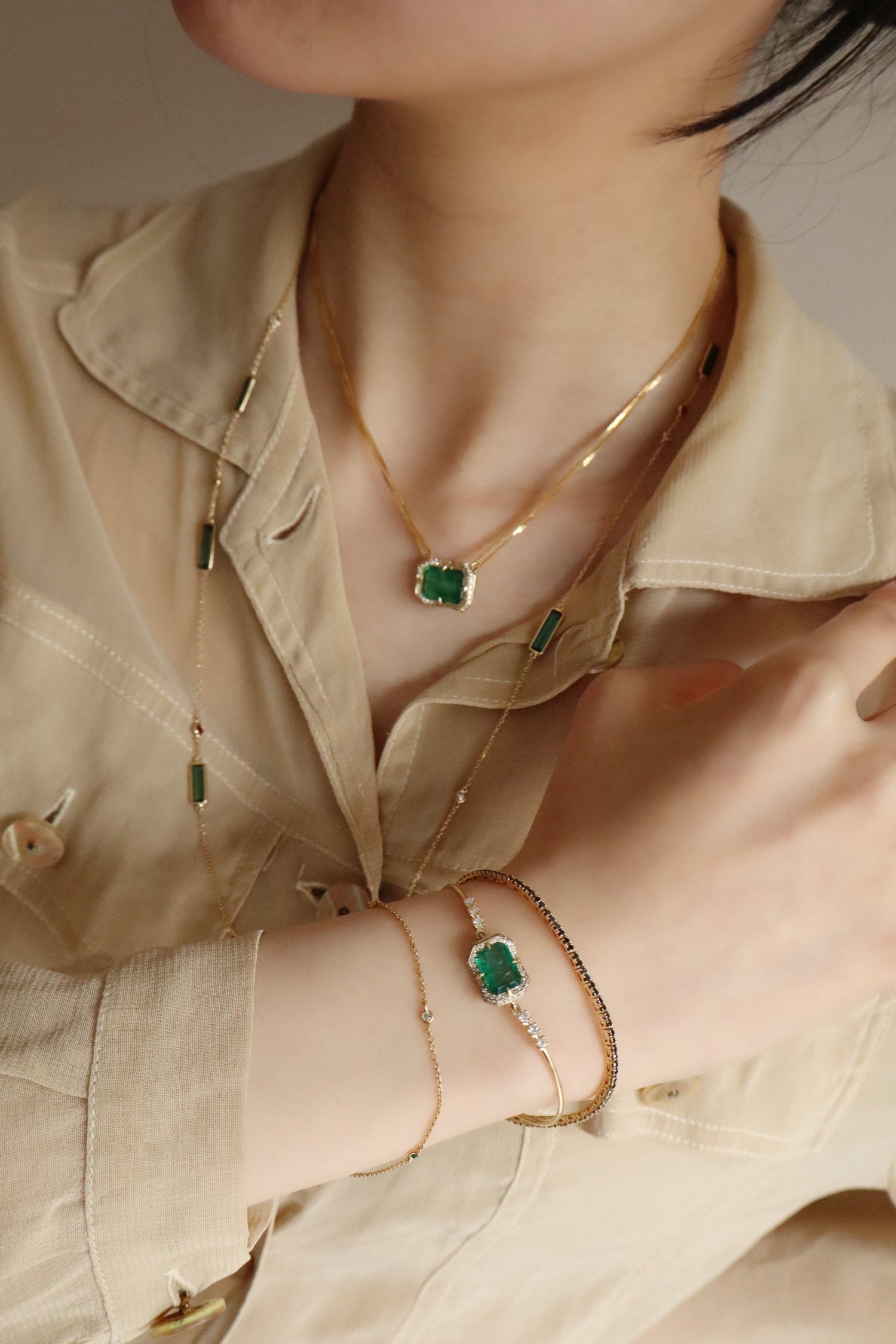 Emerald & Diamond Aurora Bangle