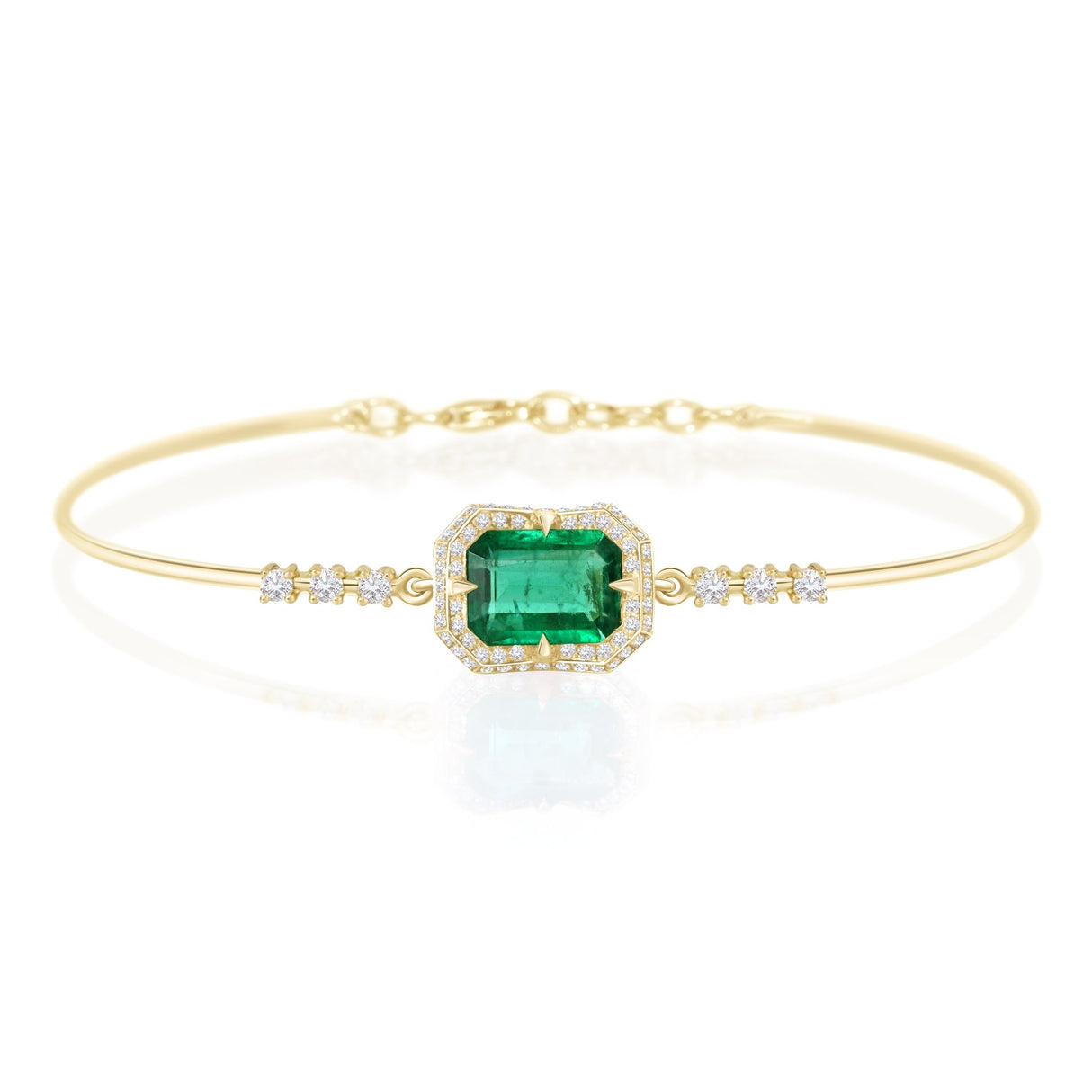 Emerald & Diamond Aurora Bangle 18k gold Stackable design