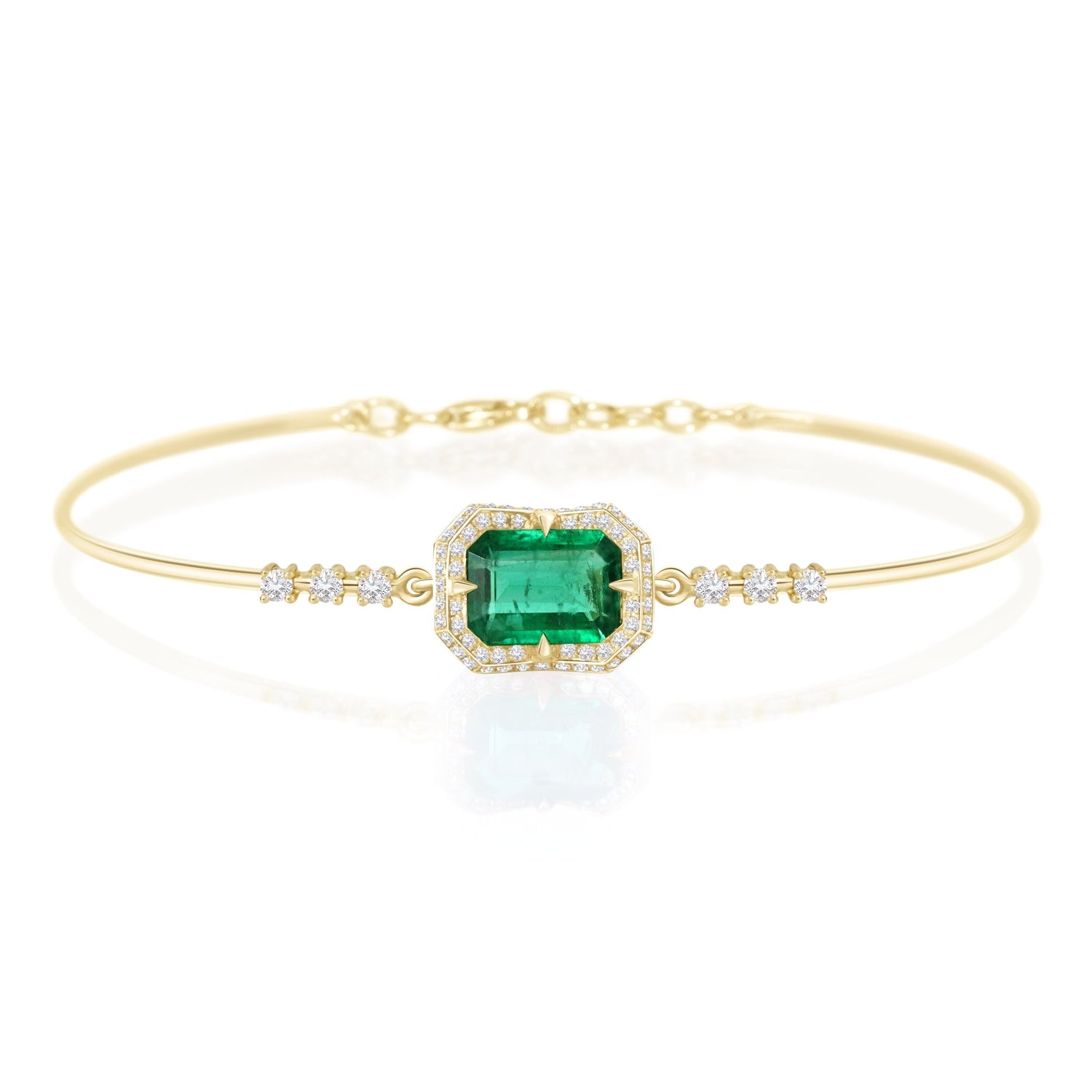 Emerald & Diamond Aurora Bangle 18k gold Stackable design