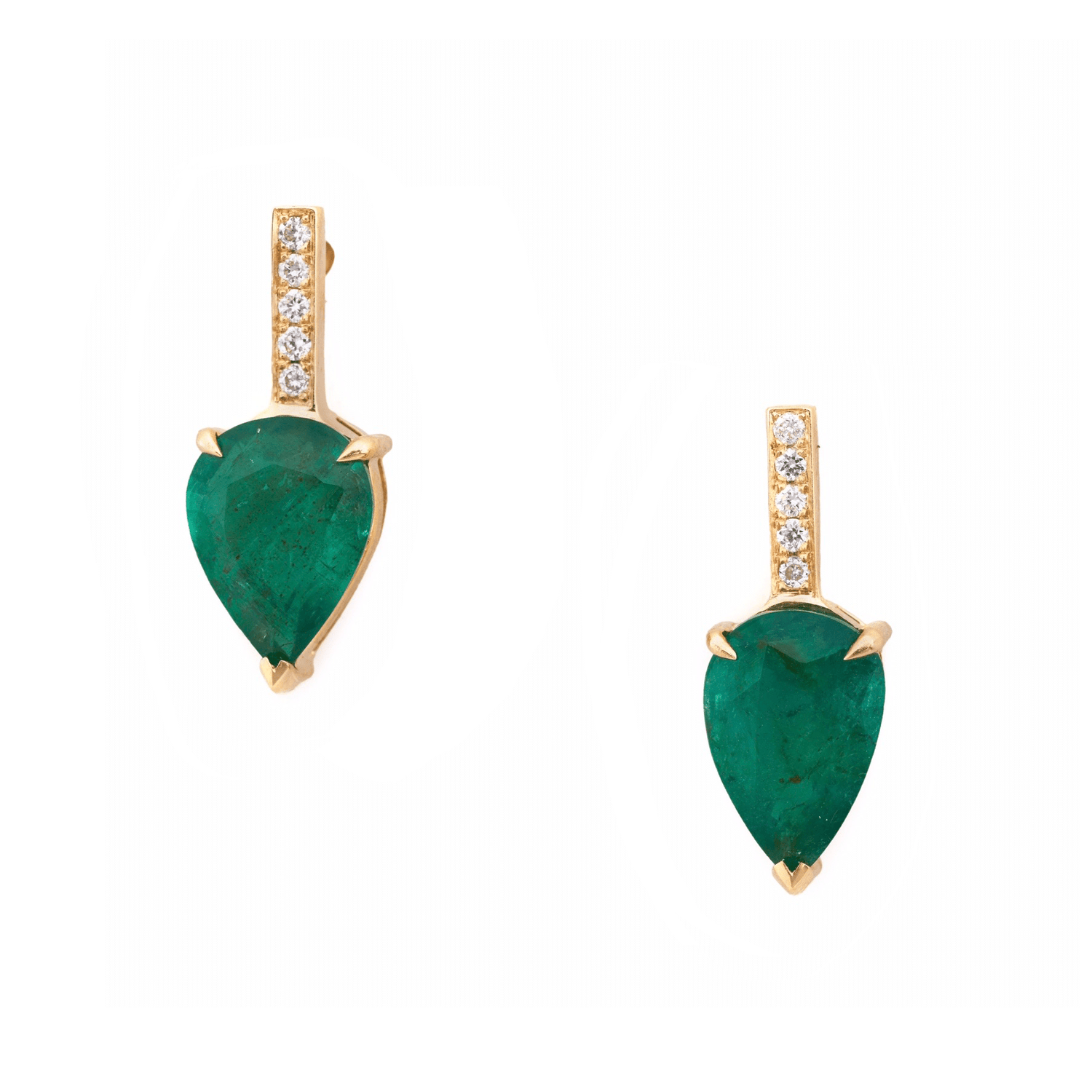 Emerald & Diamond Dewdrop Earrings 18K Gold Handmade Fine Jewelry