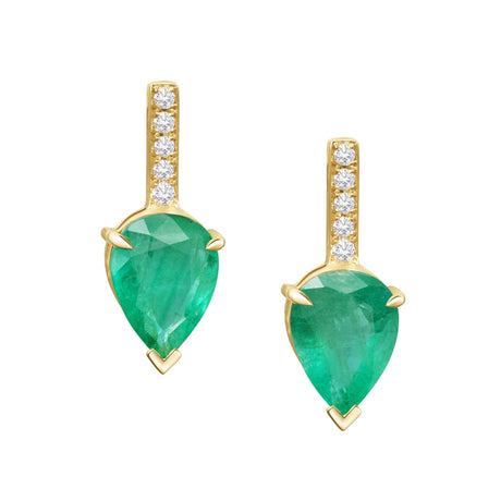 Emerald & Diamond Dewdrop Earrings 18k gold  Handmade fine jewelry