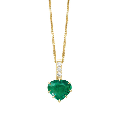 Emerald & Diamond Dewdrop Pendant Necklace 18K gold handmade fine jewelry