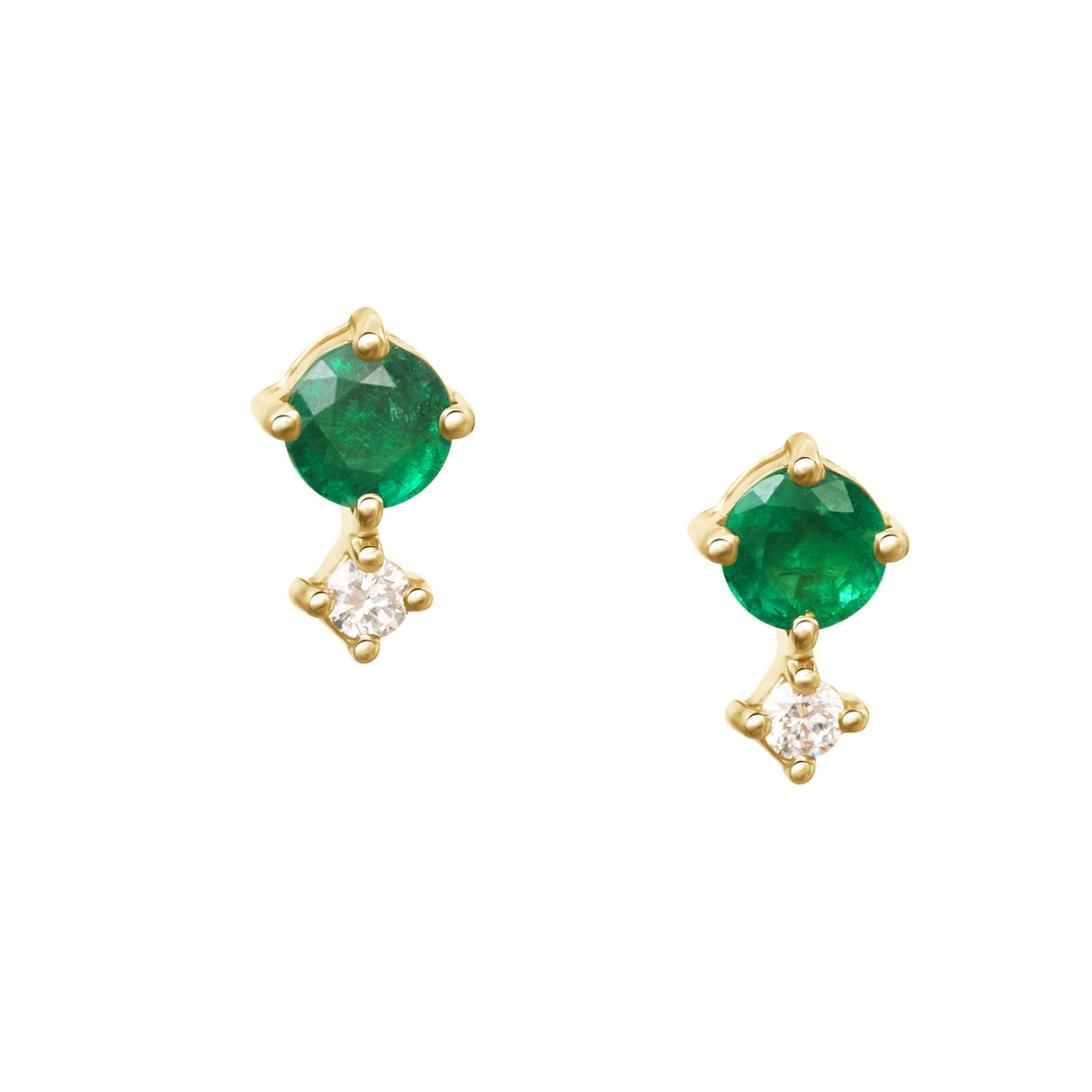 Emerald & Diamond Dot Studs 14k gold stackable earring
