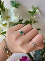 Emerald & Diamond Dream Weaver Chain Ring 18k gold Stackable ring on model