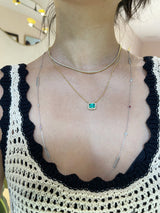 Emerald & Diamond Frame handmade Necklace in 18k gold on model