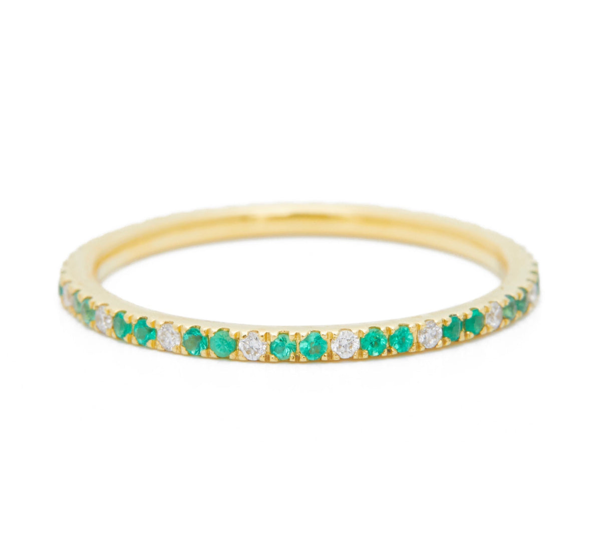 Emerald & Diamond Infinite Ring 18k gold stackable ring