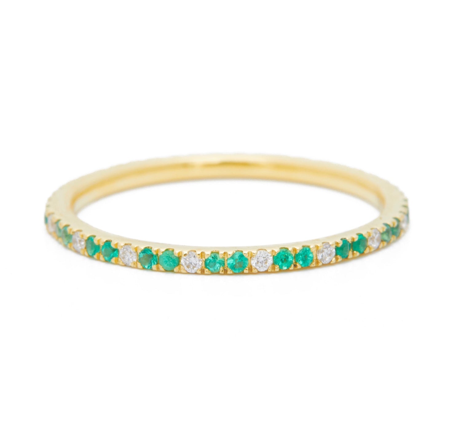 Emerald & Diamond Infinite Ring 18k gold stackable ring