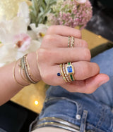 Emerald & Diamond Infinite Ring 18k gold stackable ring on model 2