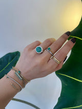 Emerald & Diamond Isis Ring 18k gold engagement ring on model