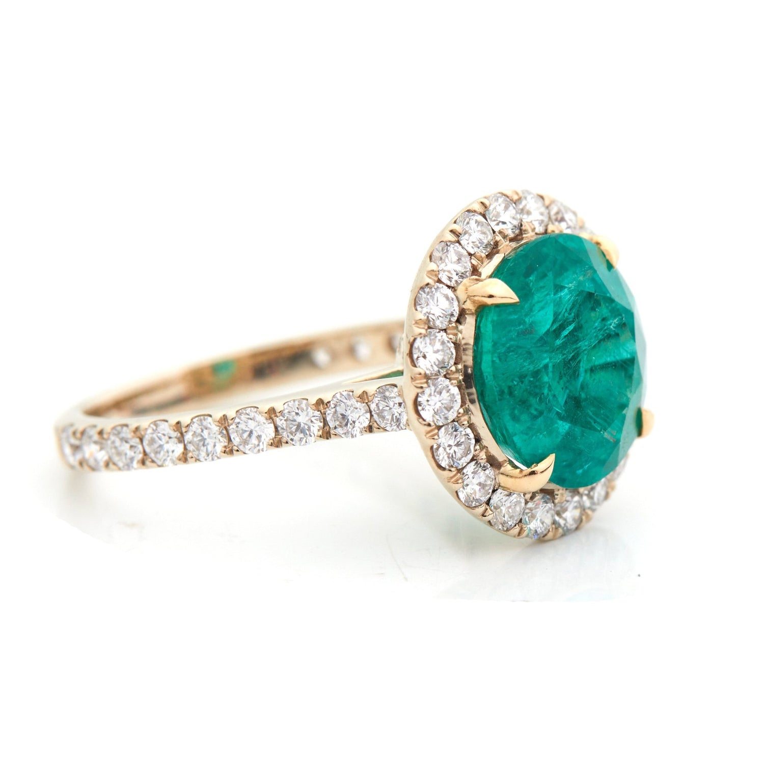 Emerald & Diamond Isis Ring 18k gold engagement ring side view