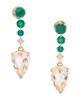 Emerald & Diamond & Morganite Dewdrop Earrings 18K Gold Handmade Fine Jewelry