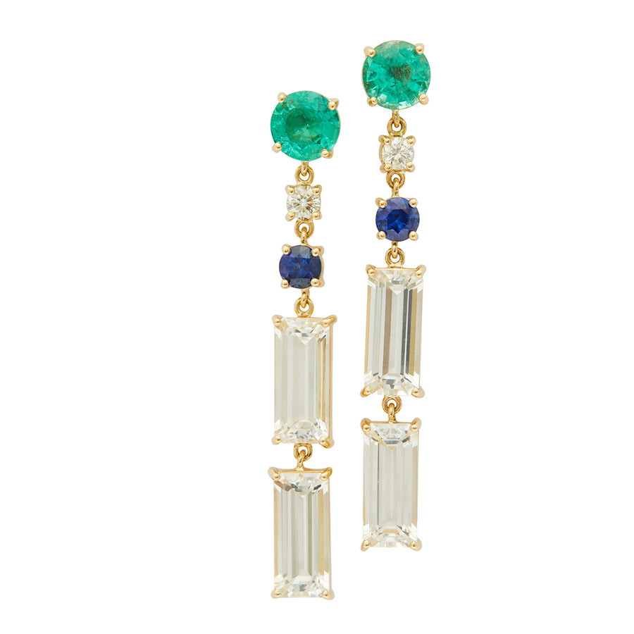 Emerald Diamond Sapphire & White Topaz Starry Nights Earrings