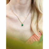 Emerald & Diamond Supreme Bar Necklace 18K gold handmade fine jewelry on model