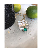 Emerald & Diamond Supreme Bar Necklace 18K gold handmade fine jewelry on model 2