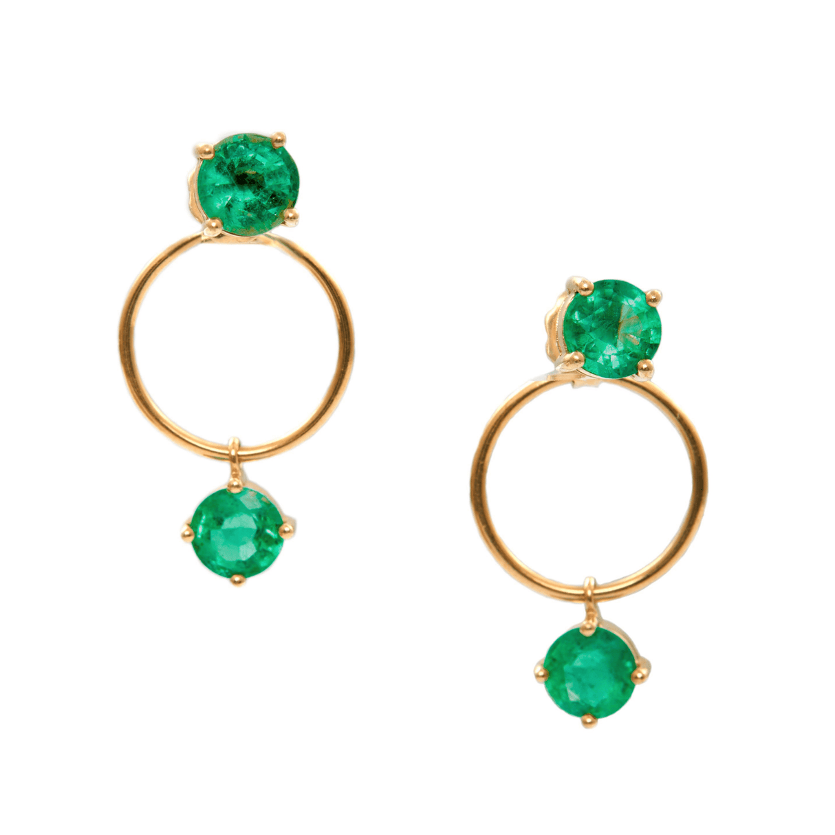 Emerald Double Happiness Earrings 18K Gold Handmade Fine Jewelry