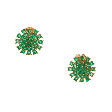 Emerald Flower Earrings 18K Gold Handmade Fine Jewelry