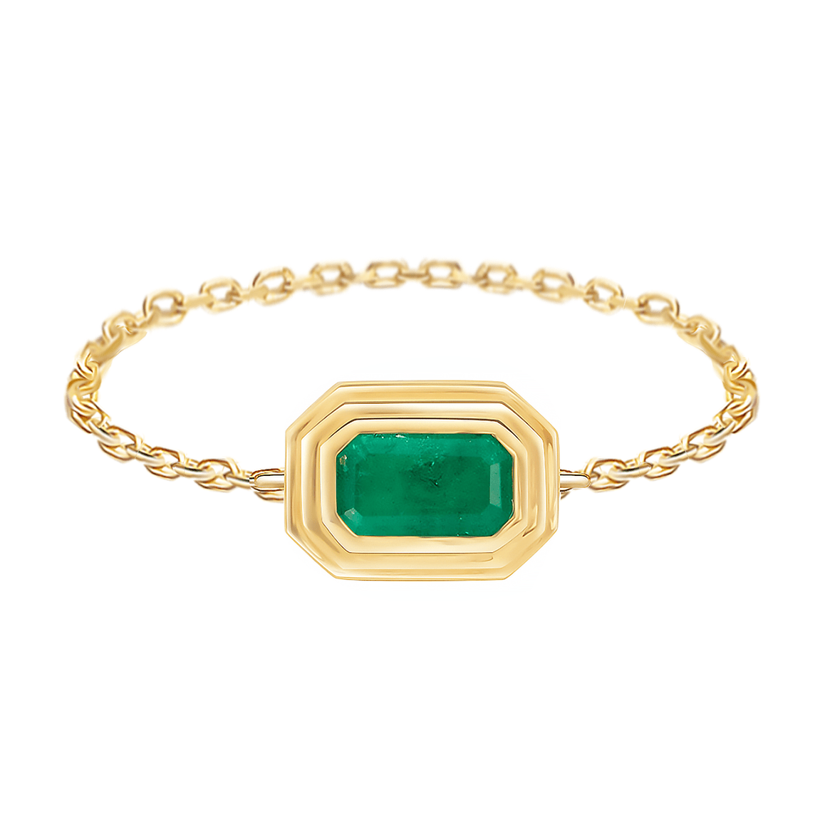 Emerald Frame Chain Ring 18k gold Stackable ring