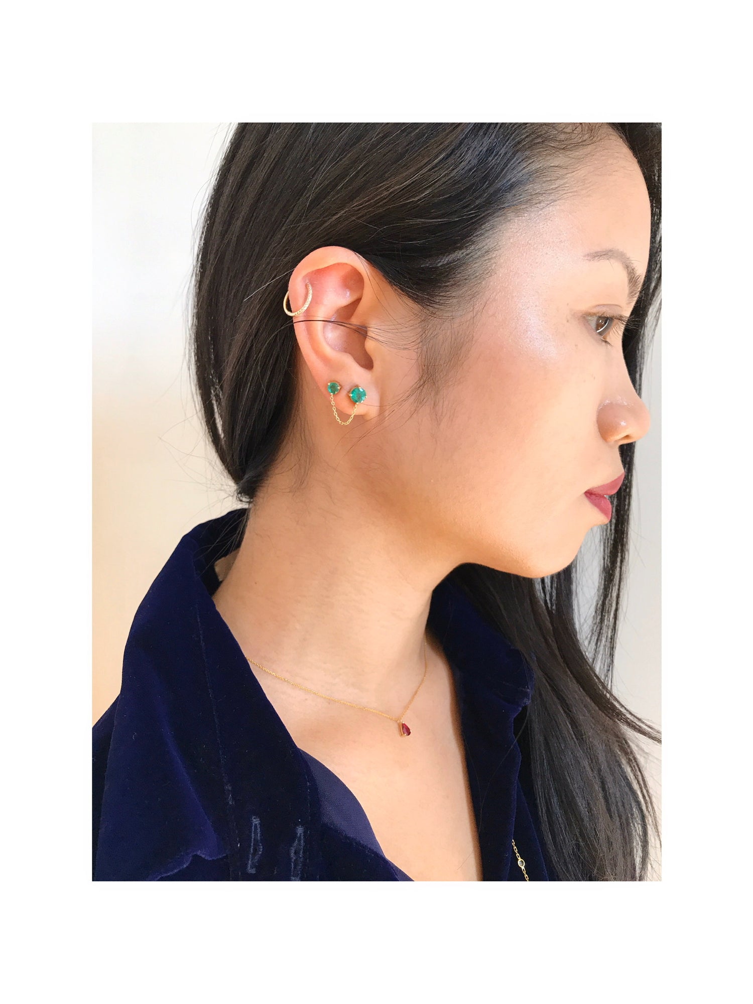 Emerald Linked Chain Earring