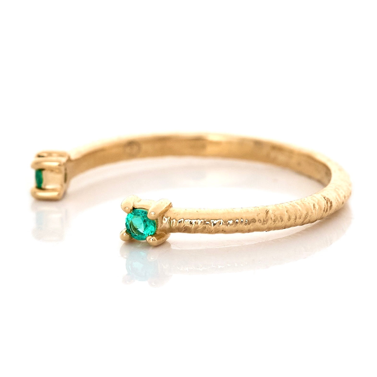 Emerald Open Ring 18k gold Stackable ring side view