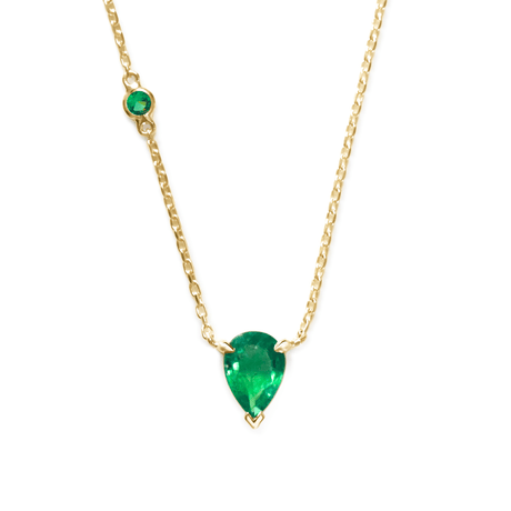 Emerald_Pear_Dot_Necklace_YG18K_Handmade_fine_jewelry_1