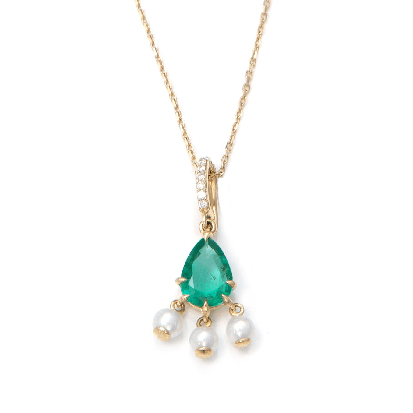 Emerald & Pearl Dewdrop Pendant Necklace 18k handmade fine jewelry