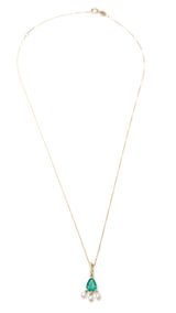 Emerald & Pearl Dewdrop Pendant Necklace 18k handmade fine jewelry 2