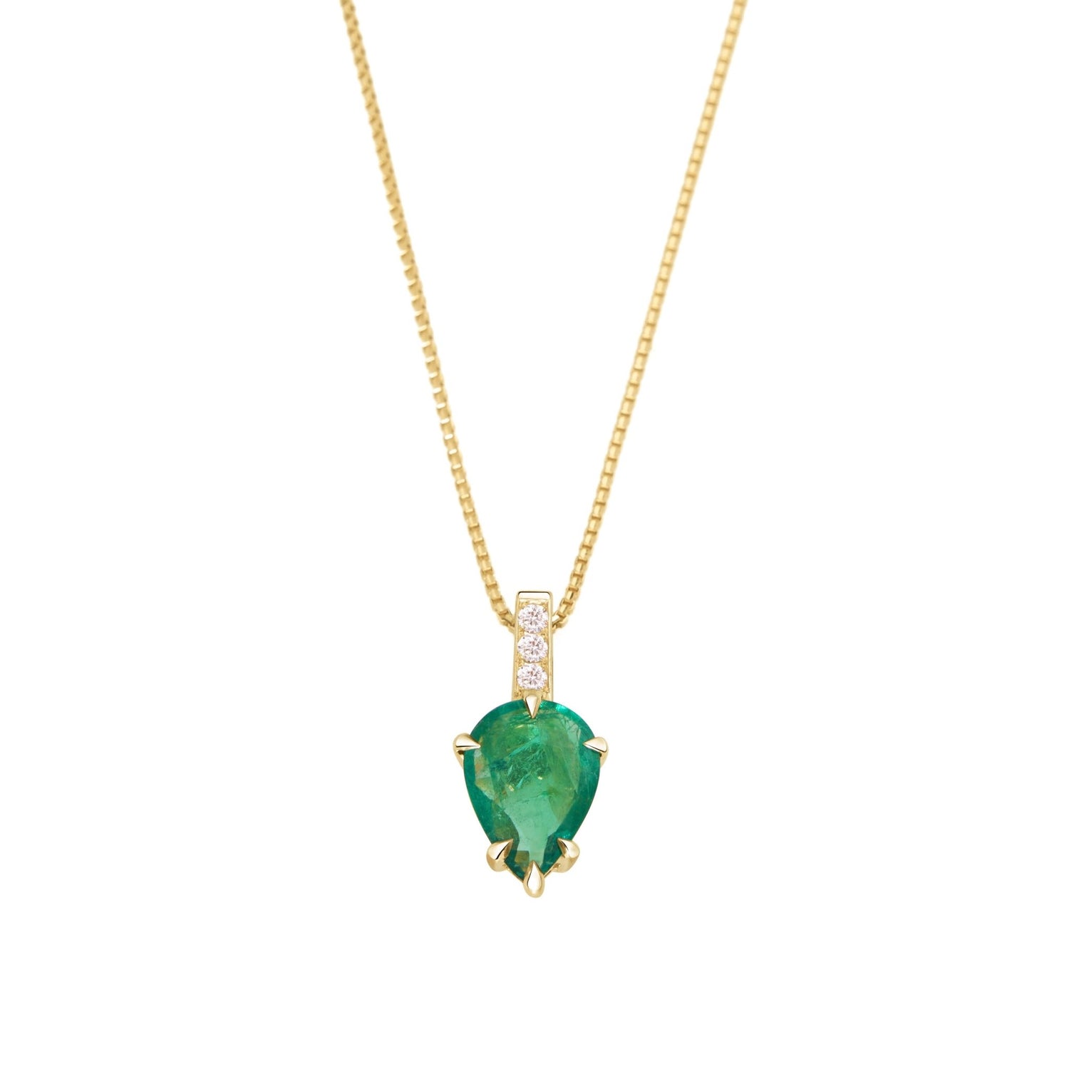 Emerald Pendant ( with 3 Diamond ) 18k gold stackable design