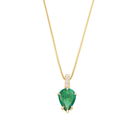 Emerald Pendant ( with 3 Diamond ) 18k gold stackable design