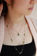 Emerald Pendant ( with 3 Diamond ) 18k gold stackable design on model 2