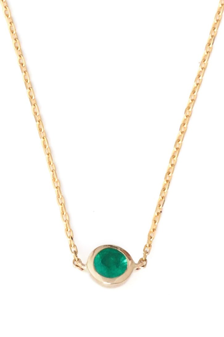 Emerald Petite Button Necklace 18k handmade fine jewelry
