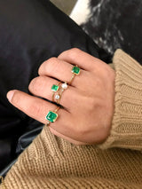 Emerald Petite Button Ring 18k gold stackable ring on model