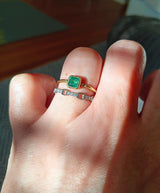 Emerald Petite Button Ring 18k gold stackable ring on model 4