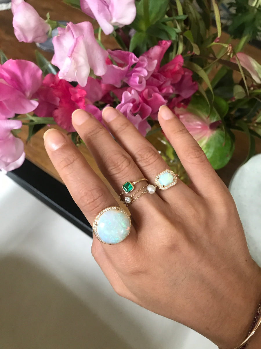 Emerald Petite Button Ring