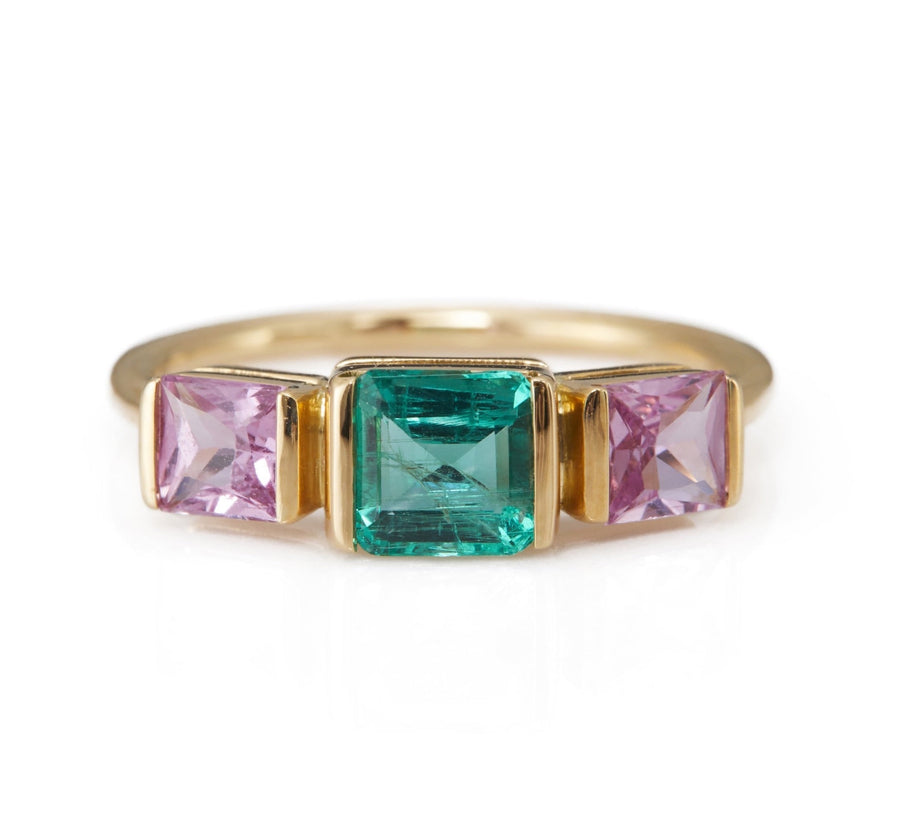 Emerald & Pink Sapphire Ring