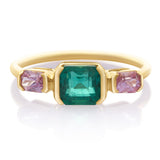 Emerald & Pink Sapphire Triplet Ring 18k gold stackable ring