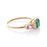 Emerald & Pink Sapphire Triplet Ring 18k gold stackable ring side view