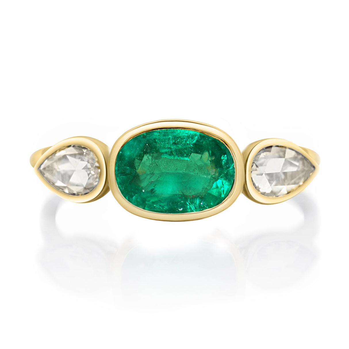 Emerald & Rose Cut Diamond Ring 18K engagement ring