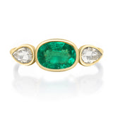 Emerald & Rose Cut Diamond Ring 18K engagement ring