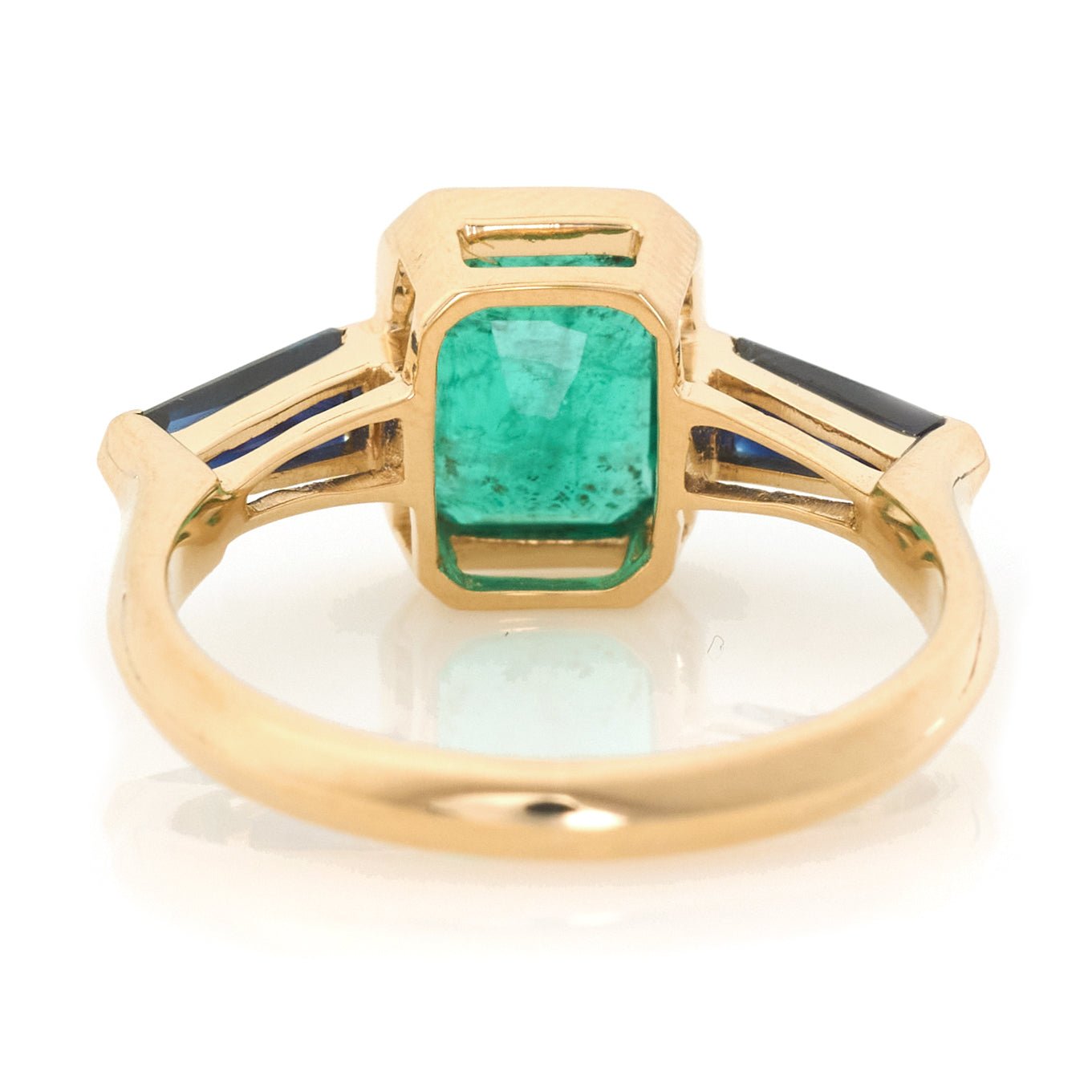 Emerald & Royal Blue Sapphire Eternal Ring 18k gold engagement ring back view