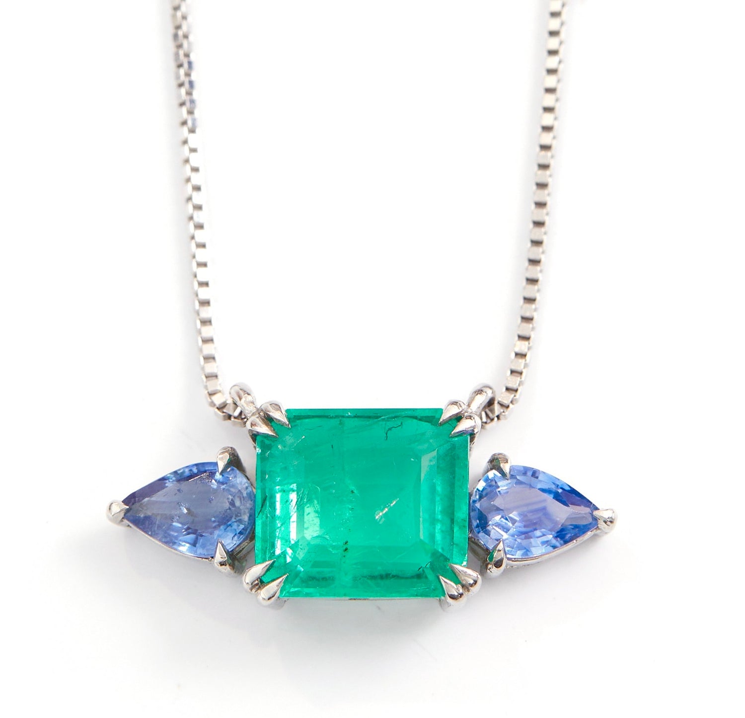 Emerald & Sapphire Nexus Pendant Necklace 18k handmade fine jewelry