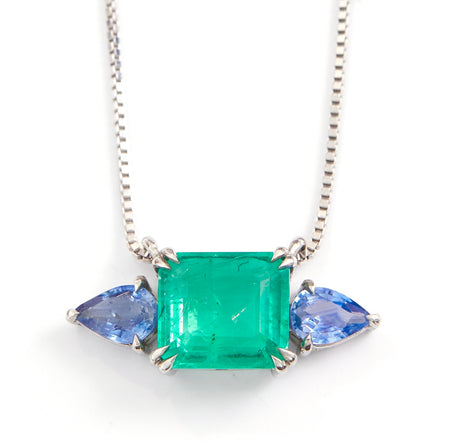 Emerald & Sapphire Nexus Pendant Necklace 18k handmade fine jewelry