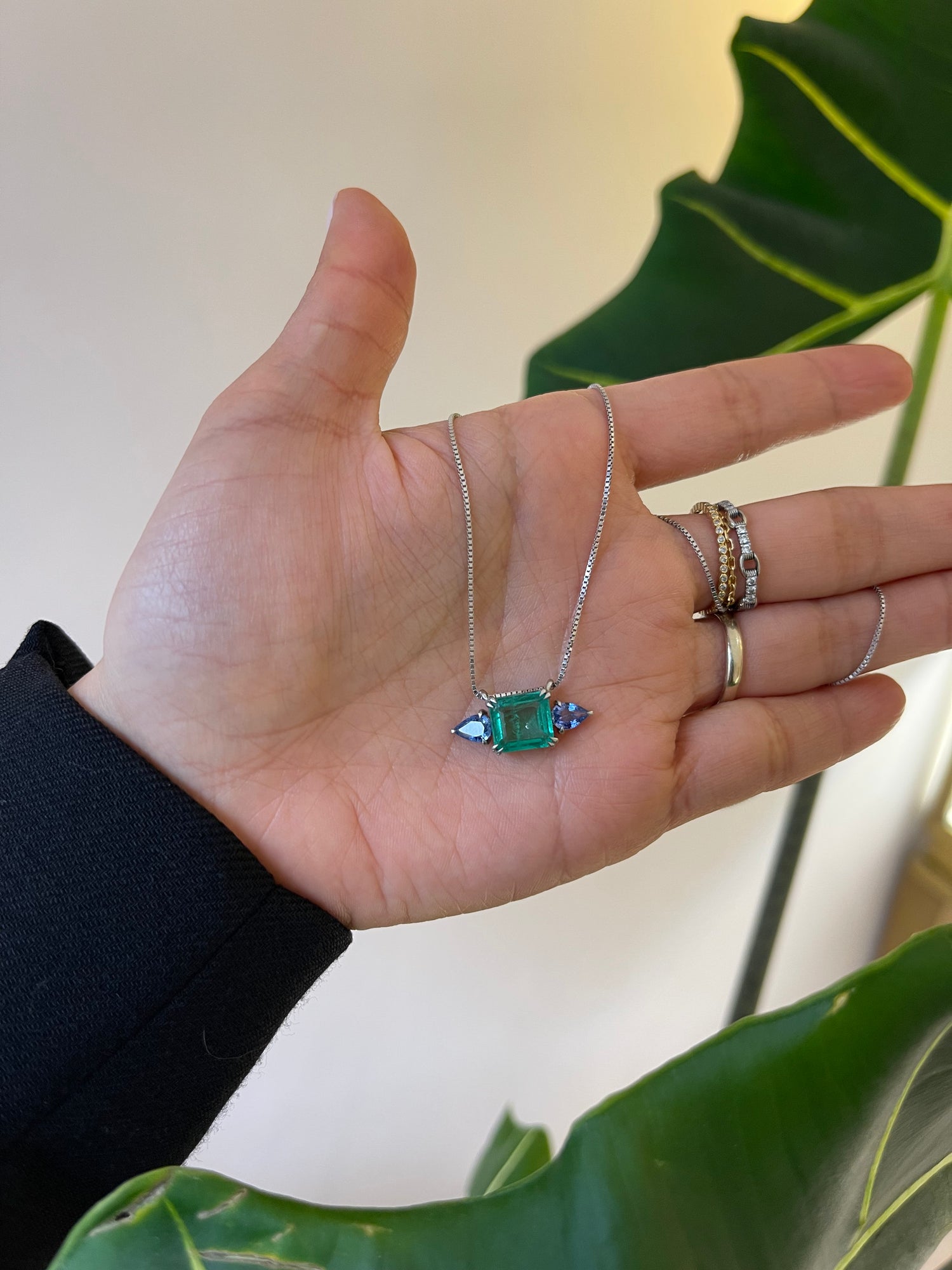 Emerald & Sapphire Nexus Pendant Necklace 18k handmade fine jewelry 2