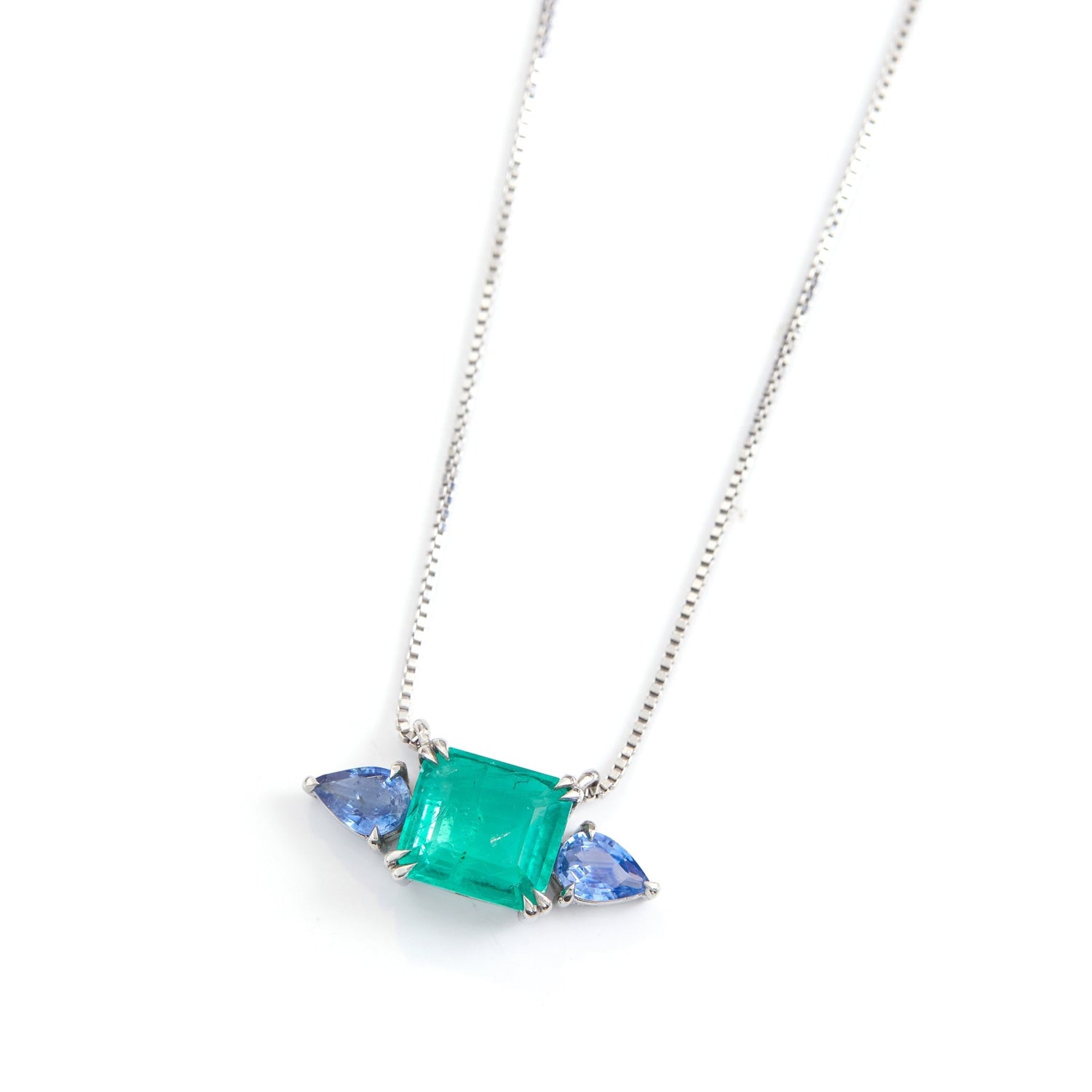 Emerald & Sapphire Nexus Pendant Necklace 18k handmade fine jewelry 3