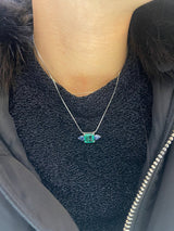 Emerald & Sapphire Nexus Pendant Necklace 18k handmade fine jewelry on model 2