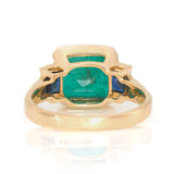 Emerald & Sapphire Tonal Deco Bar Spring Ring 18k gold engagement ring back view