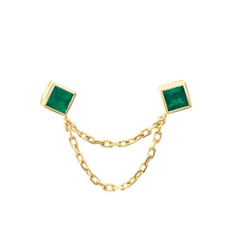 Emerald chain earring 18k gold Stackable design 