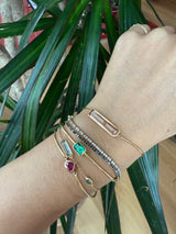 Emerald linear bangle 18k gold Stackable design on hand