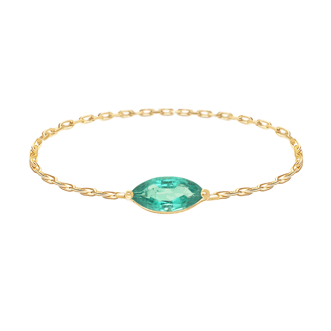 Emerald petite Marquise Chain Ring 14k gold Stackable ring